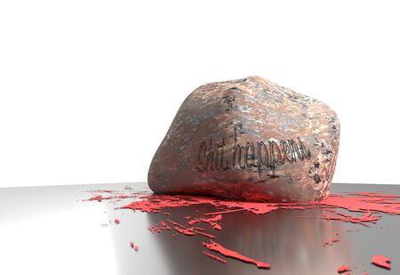 stone smash and small blood on reflective floor 3d renderの写真素材