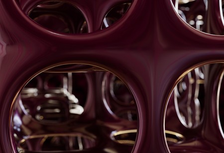 Abstract red interior with round holes constructions, 3d illustrationの写真素材