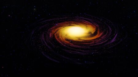 Spiral orange galaxy in space 3d illustrationの写真素材