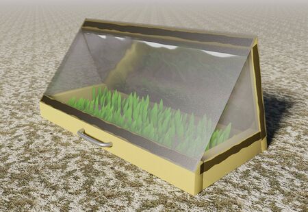 Mini warm house for growing seedlings in early spring 3d illustrationの写真素材