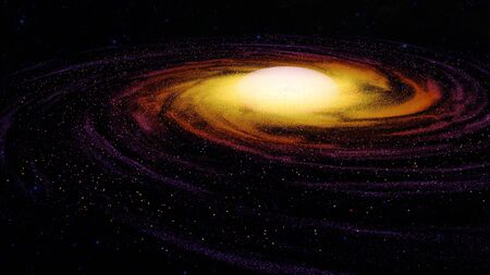 Spiral orange galaxy in space 3d illustrationの写真素材