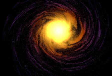 Spiral orange galaxy in space top front view 3d illustrationの写真素材