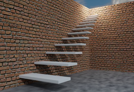 Brick wall and stair to sky. Success concept. 3d render illustrationの写真素材