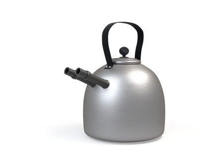 Metal teapot with gun barrel 3d renderの写真素材