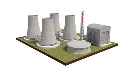 nuclear power plant isolated on white 3d illustrationの写真素材