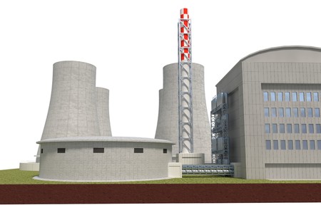 nuclear power plant isolated on white 3d illustrationの写真素材