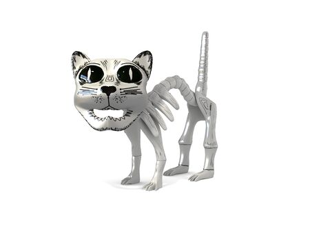Funny skeleton cat souvenir from mexico 3d illustration isolated in whiteの写真素材