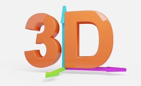 3D text orange with arrows illustration isolatedの写真素材