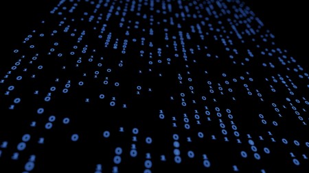 abstract binary code glow blue background 3d illustration.の写真素材