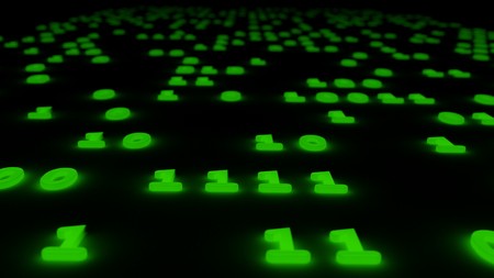 abstract binary code glow green background 3d illustration.の写真素材