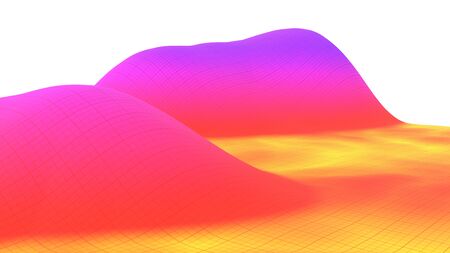 Colorful surface dimentional grid landscape graph of mathematical function 3d illustrationの写真素材
