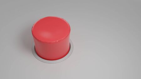 Realistic red button on gray background. 3d illustration