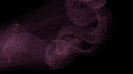 Wave of the violet colored curved lines. Abstract wavy stripes on a black background isolated. Creative line art 3d renderの写真素材