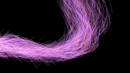 Wave of the violet colored curved lines. Abstract wavy stripes on a black background isolated. Creative line art 3d illustrationの写真素材