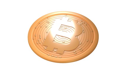 Bitcoin. Digital currency. Cryptocurrency. Golden coin with bitcoin symbol isolated on white background. 3d illustration.の写真素材