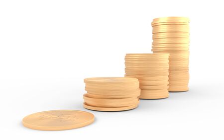 Growing value concept - four growing coin piles. 3D renderの写真素材