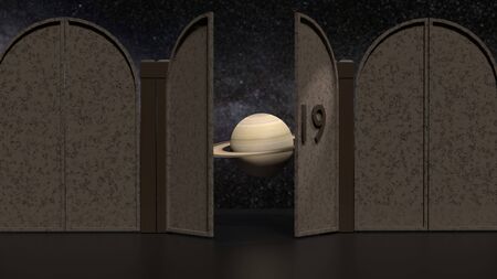 Saturn in row door numbered. 3d illustrationの写真素材
