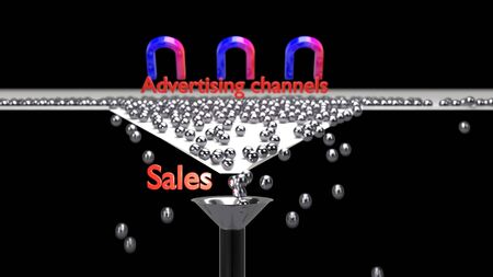 Sales funnel. Metal balls magnet and sales target. 3D illustrationの写真素材