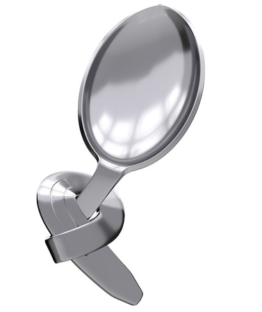 curved chrome spoon on white background 3d illustrationの写真素材