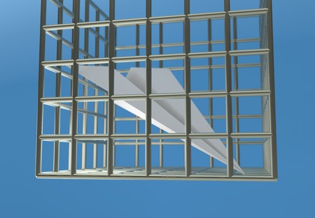 Paper airplane prison jail blocking telegram 3d illustrationの写真素材