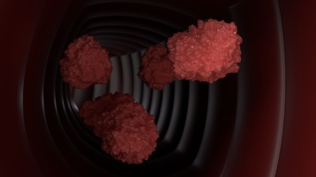 Red virus cells in artery 3d render