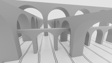 abstract instersection of arc bridges 3d illustrationの写真素材