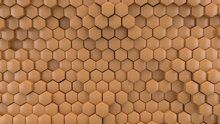 yellow hexagon background, 3d illustrationの写真素材