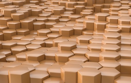 yellow hexagon background perspective, 3d illustrationの写真素材