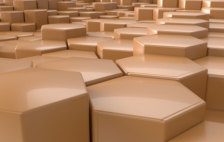 yellow hexagon background perspective, 3d illustrationの写真素材