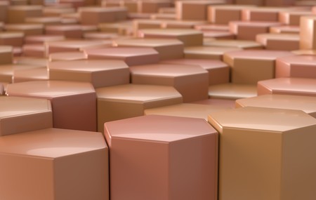 yellow hexagon background perspective, 3d illustrationの写真素材