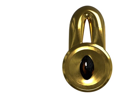 Abstract lock with black eye on white background 3d illustrationの写真素材