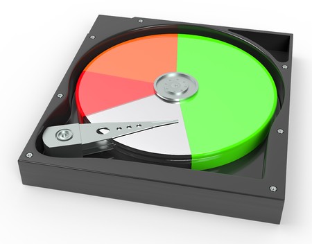 Hard disk drive inside with free and data diagram 3d illustrationの写真素材