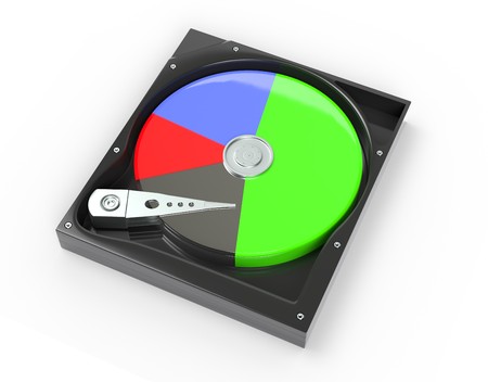 Hard disk drive inside with free and data diagram 3d illustrationの写真素材