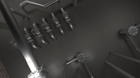 Large industrial boiler, pipes and valves room 3d illustrationの写真素材