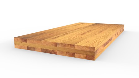 Glued wood structure. Lumber industrial wood texture, timber butts background. Butt end of a processed wooden beam. Glued beams. 3d illustration isolatedの写真素材