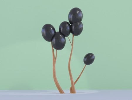 Cartoon tree with a black buuble fruits, 3d illustrationの写真素材