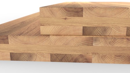 Glued wood structure. Lumber industrial wood texture, timber butts background. Butt end of a processed wooden beam. Glued beams. 3d illustration isolatedの写真素材