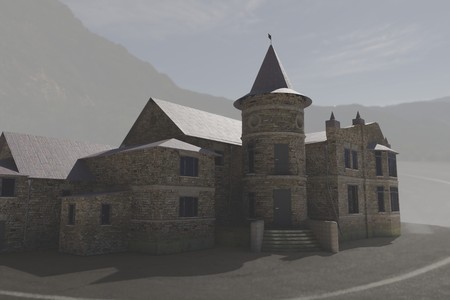 old castle villa in mountain 3d renderの写真素材
