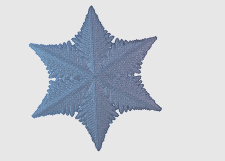 White snowflake on black background. This illustration based on macro photo of real snow crystal: large stellar dendrite with fine hexagonal symmetry, complex ornate shape and six elegant arms.の写真素材