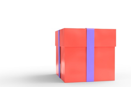 gift box red color with blue ribbon isolated 3d renderの写真素材
