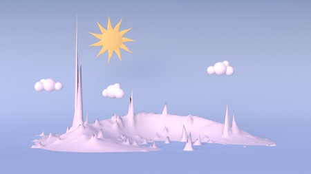 cartoon pink landscape spike and cloud 3d renderの写真素材