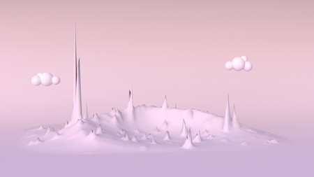 cartoon pink landscape spike and cloud 3d render