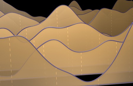 linear curved yellow graph set 3d illustrationの写真素材