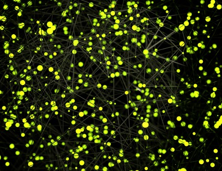 connection structure gray lines green dots 3d illustrationの写真素材