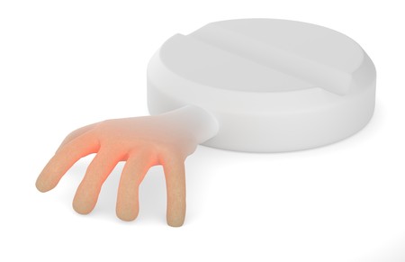 People dependent on drugs help hand from tablet 3d illustrationの写真素材