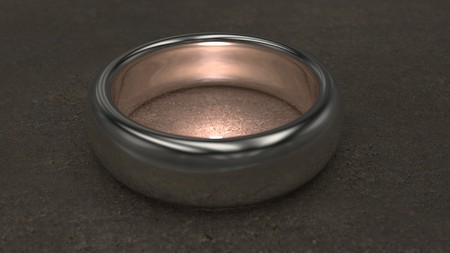 Silver ring glowing inside on table. 3d illustrationの写真素材