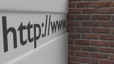 Internet blocked view brick wall concept for internet censorship and access denied 3d illustrationの写真素材