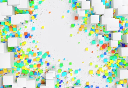 Abstract geometric color cubes random placed on background 3d illustrationの写真素材
