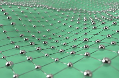 Green wireframe metallic blue mesh with ball wave landscape abstract background. Big data 3d illustration.の写真素材