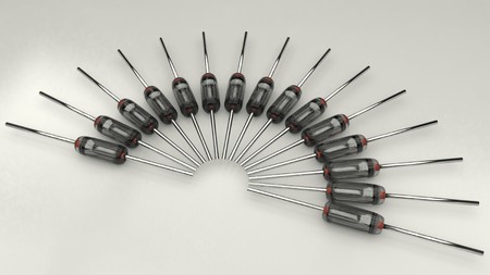 Closeup macro set of electronic germanium diode on a white background 3d illustrationの写真素材